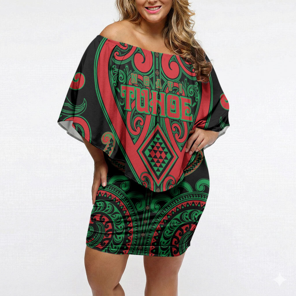Custom Aotearoa Ngai Tuhoe Off Shoulder Short Dress Maori Tribal Pattern LT05 Women Black - Polynesian Pride