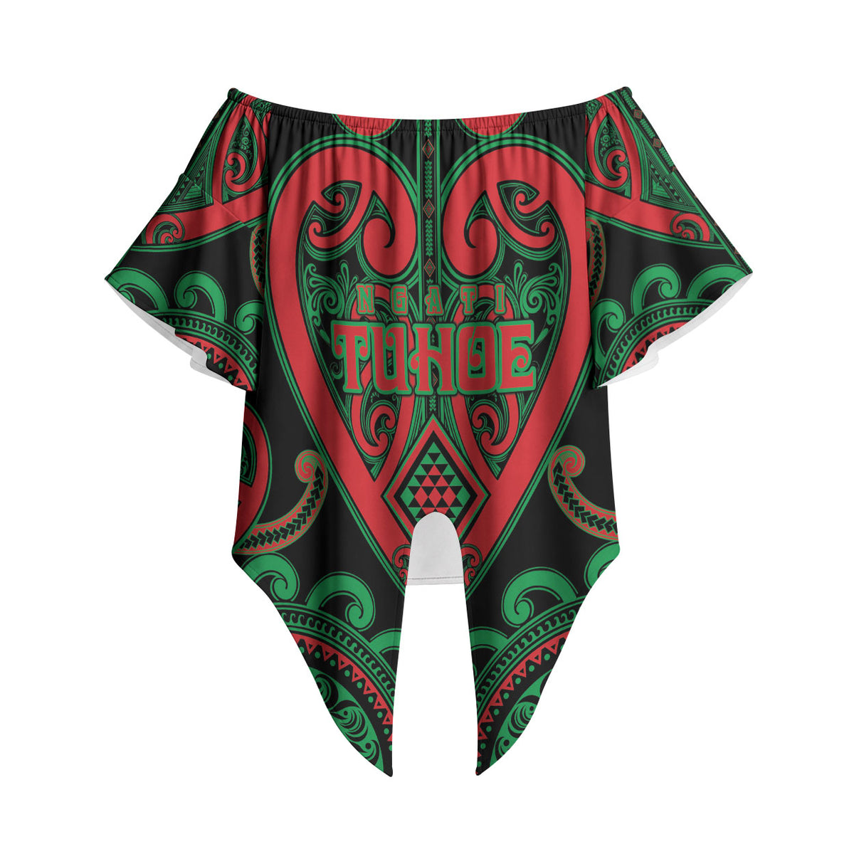 Custom Aotearoa Ngai Tuhoe Off Shoulder Wrap Waist Top Maori Tribal Pattern LT05 Black - Polynesian Pride