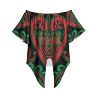 Custom Aotearoa Ngai Tuhoe Off Shoulder Wrap Waist Top Maori Tribal Pattern LT05 Black - Polynesian Pride
