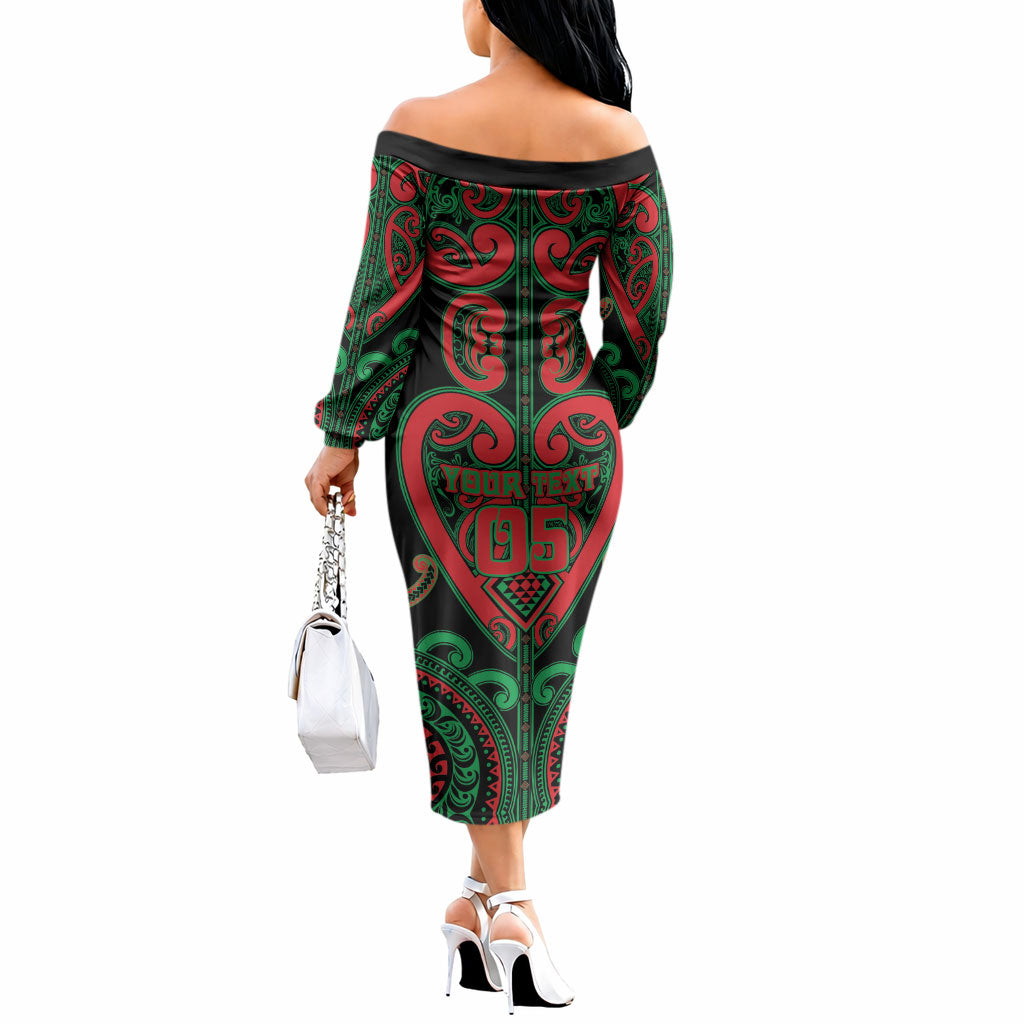 Custom Aotearoa Ngai Tuhoe Off The Shoulder Long Sleeve Dress Maori Tribal Pattern