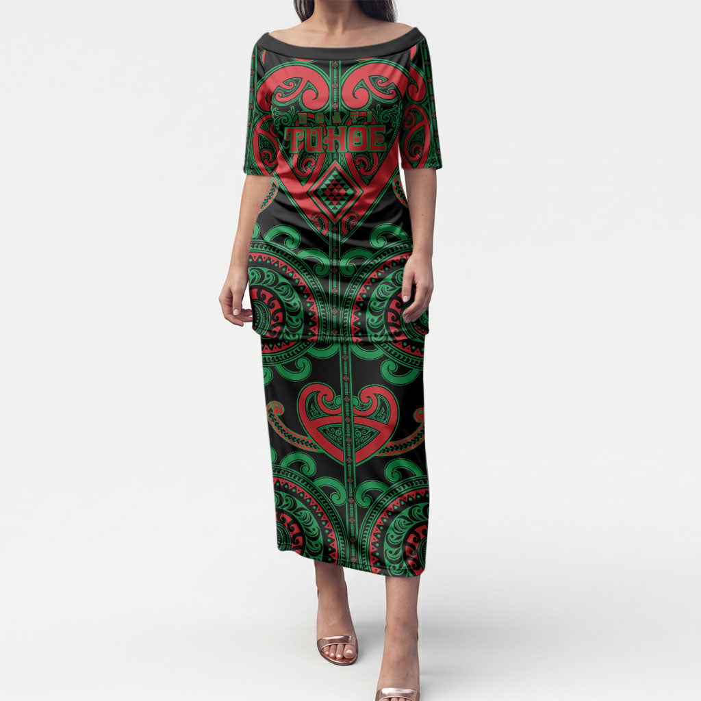 Custom Aotearoa Ngai Tuhoe Puletasi Maori Tribal Pattern LT05 Long Dress Black - Polynesian Pride