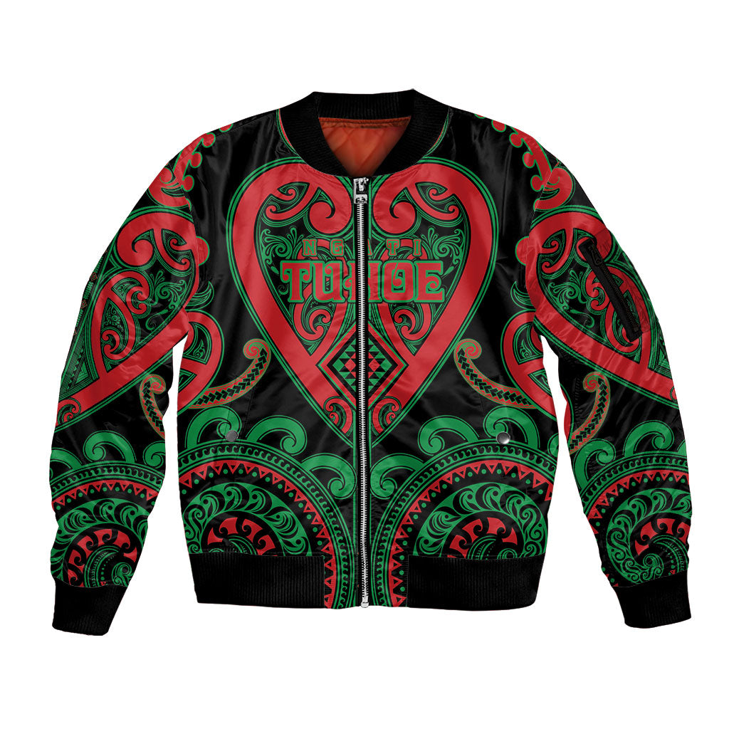 Custom Aotearoa Ngai Tuhoe Sleeve Zip Bomber Jacket Maori Tribal Pattern LT05 Unisex Black - Polynesian Pride