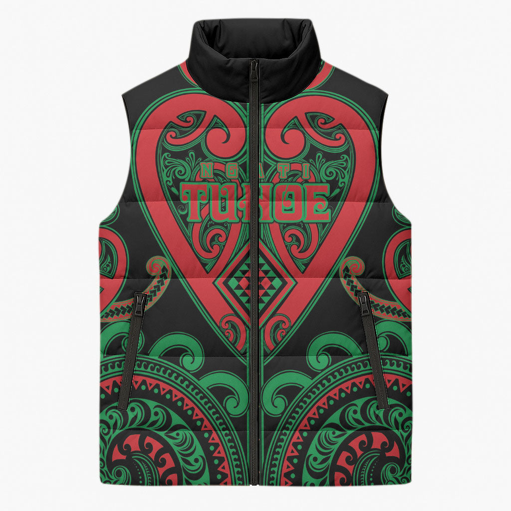 Custom Aotearoa Ngai Tuhoe Sleeveless Puffer Jacket Maori Tribal Pattern LT05 Unisex Black - Polynesian Pride