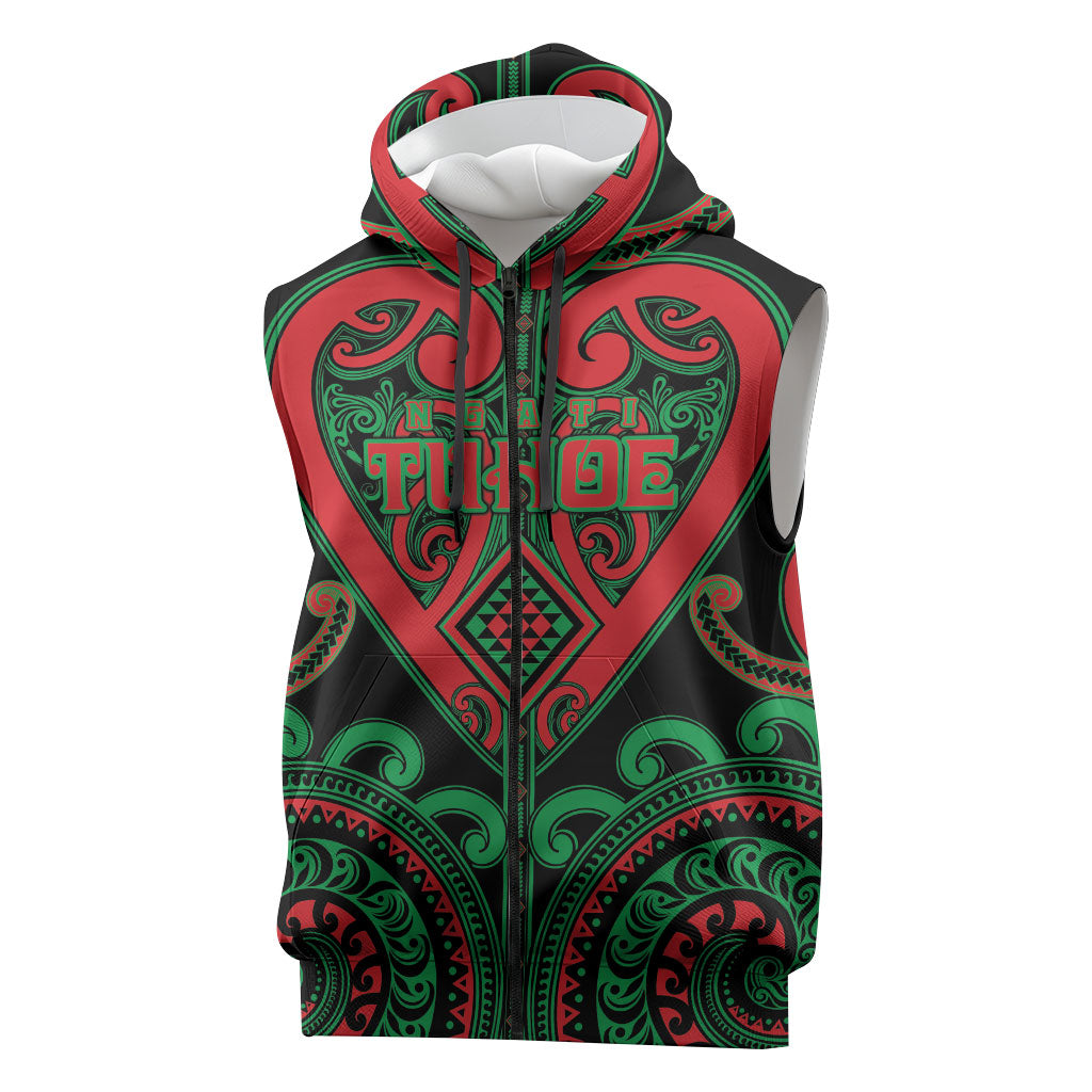 Custom Aotearoa Ngai Tuhoe Sleeveless Zip Hoodie Maori Tribal Pattern LT05 Black - Polynesian Pride