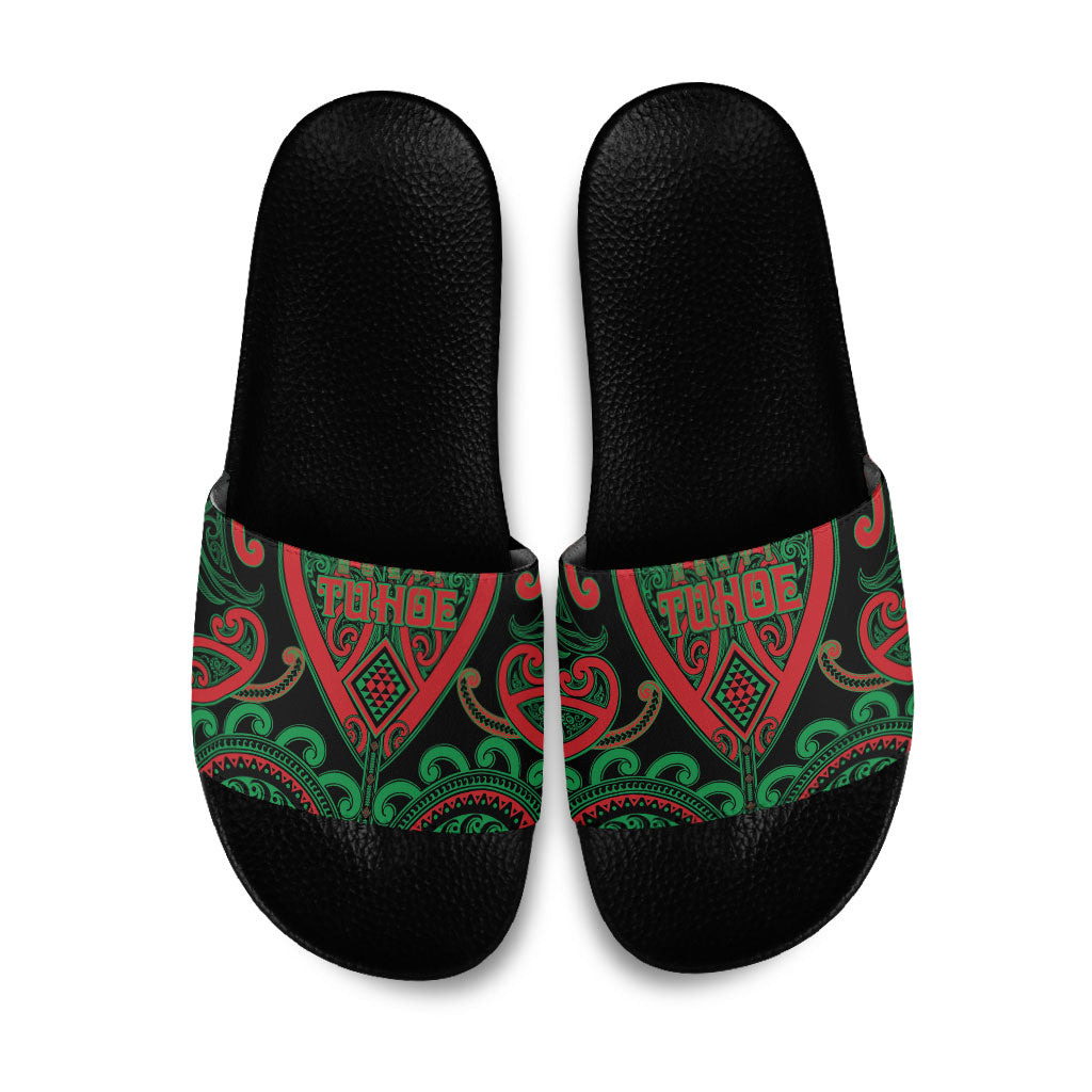 Aotearoa Ngai Tuhoe Slide Sandals Maori Tribal Pattern LT05 Black - Polynesian Pride