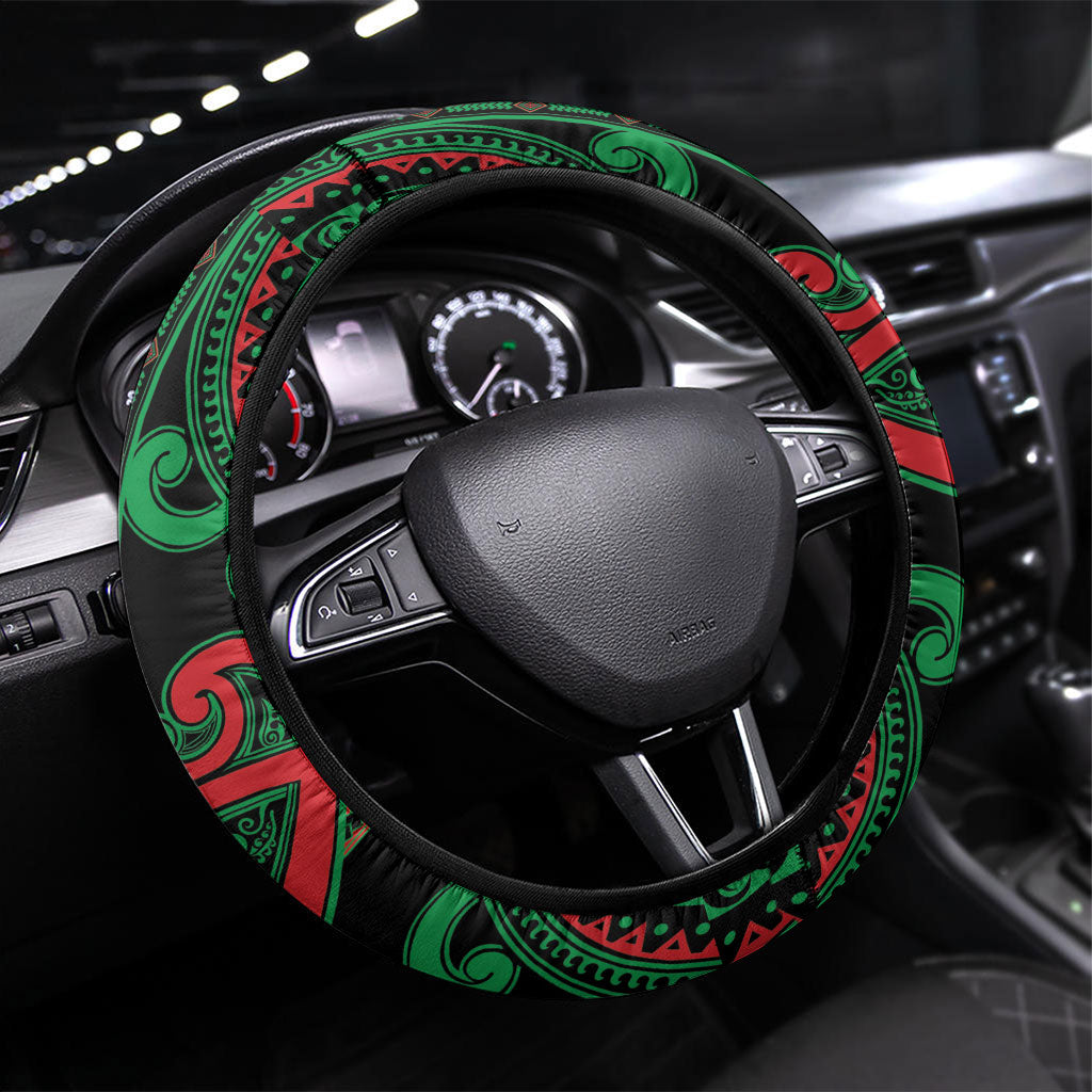 Aotearoa Ngai Tuhoe Steering Wheel Cover Maori Tribal Pattern LT05 Universal Fit Black - Polynesian Pride