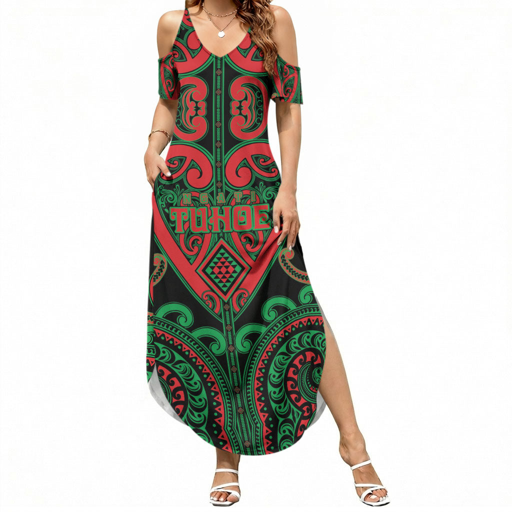 Custom Aotearoa Ngai Tuhoe Summer Maxi Dress Maori Tribal Pattern LT05 Women Black - Polynesian Pride