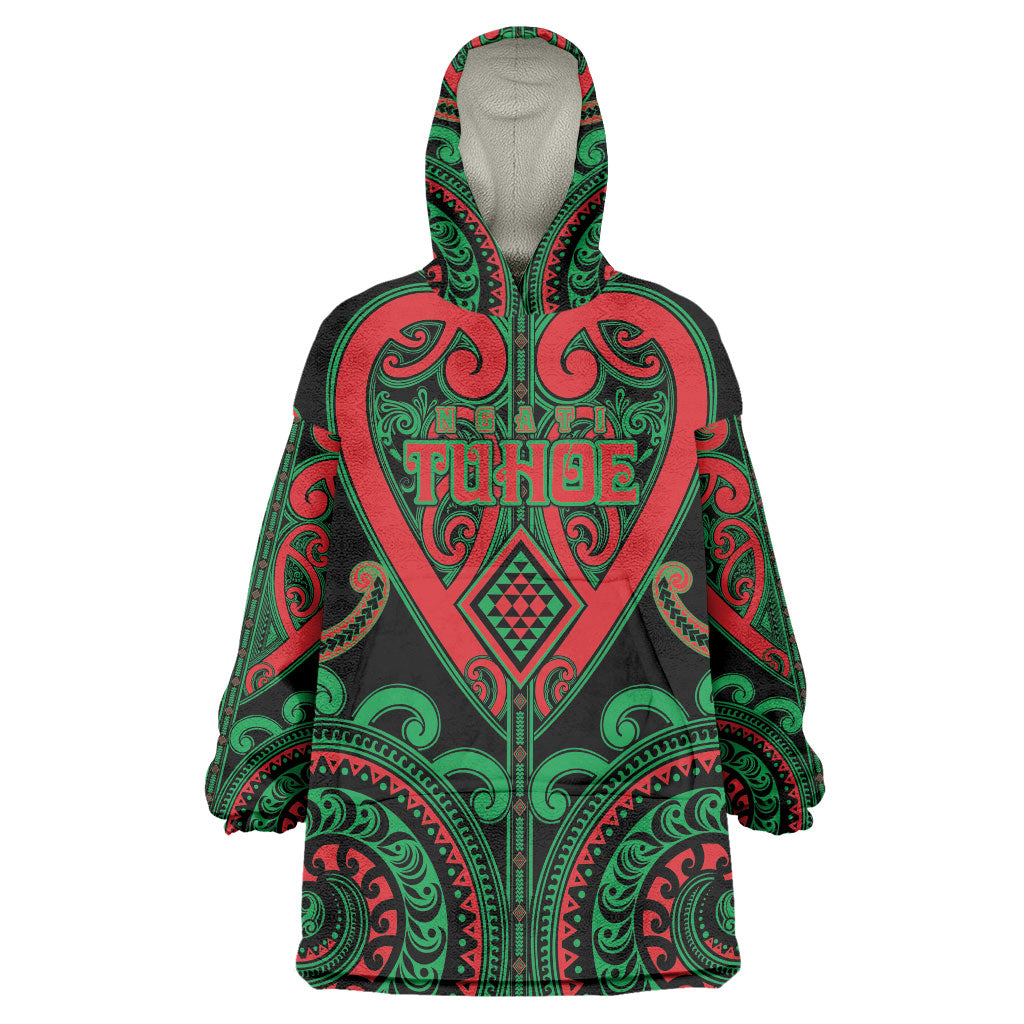 Custom Aotearoa Ngai Tuhoe Wearable Blanket Hoodie Maori Tribal Pattern LT05 One Size Black - Polynesian Pride