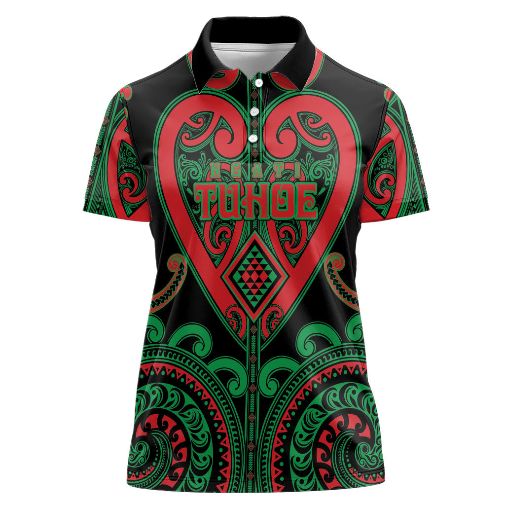 Custom Aotearoa Ngai Tuhoe Women Polo Shirt Maori Tribal Pattern LT05 Female Black - Polynesian Pride