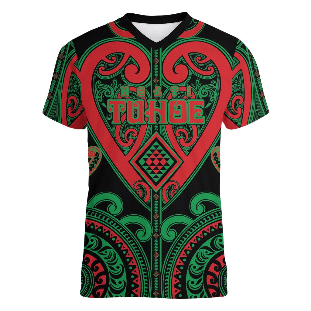 Custom Aotearoa Ngai Tuhoe Women V-Neck T-Shirt Maori Tribal Pattern LT05 Female Black - Polynesian Pride