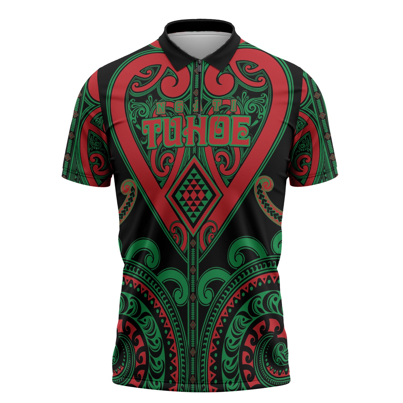 Custom Aotearoa Ngai Tuhoe Zipper Polo Shirt Maori Tribal Pattern LT05 Black - Polynesian Pride