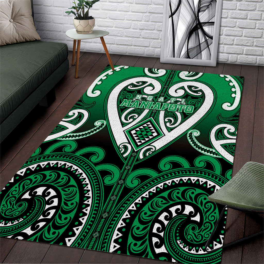 Aotearoa Ngati Maniapoto Area Rug Maori Tribal Pattern LT05 Green - Polynesian Pride