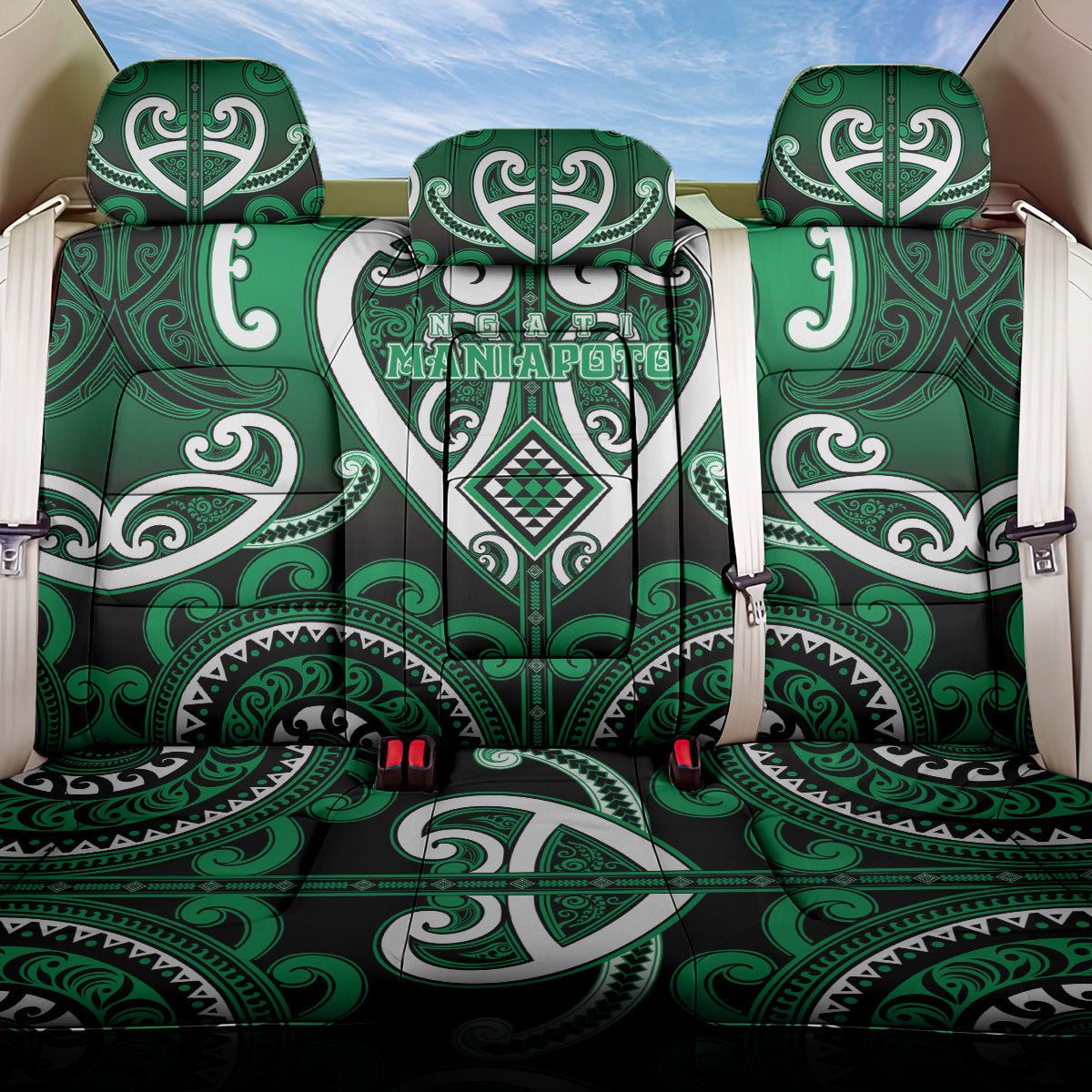Aotearoa Ngati Maniapoto Back Car Seat Cover Maori Tribal Pattern LT05 One Size Green - Polynesian Pride
