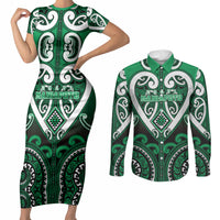 Custom Aotearoa Ngati Maniapoto Couples Matching Short Sleeve Bodycon Dress and Long Sleeve Button Shirt Maori Tribal Pattern
