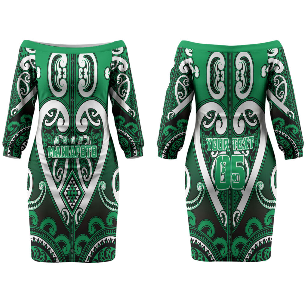 Custom Aotearoa Ngati Maniapoto Family Matching Off The Shoulder Long Sleeve Dress and Hawaiian Shirt Maori Tribal Pattern