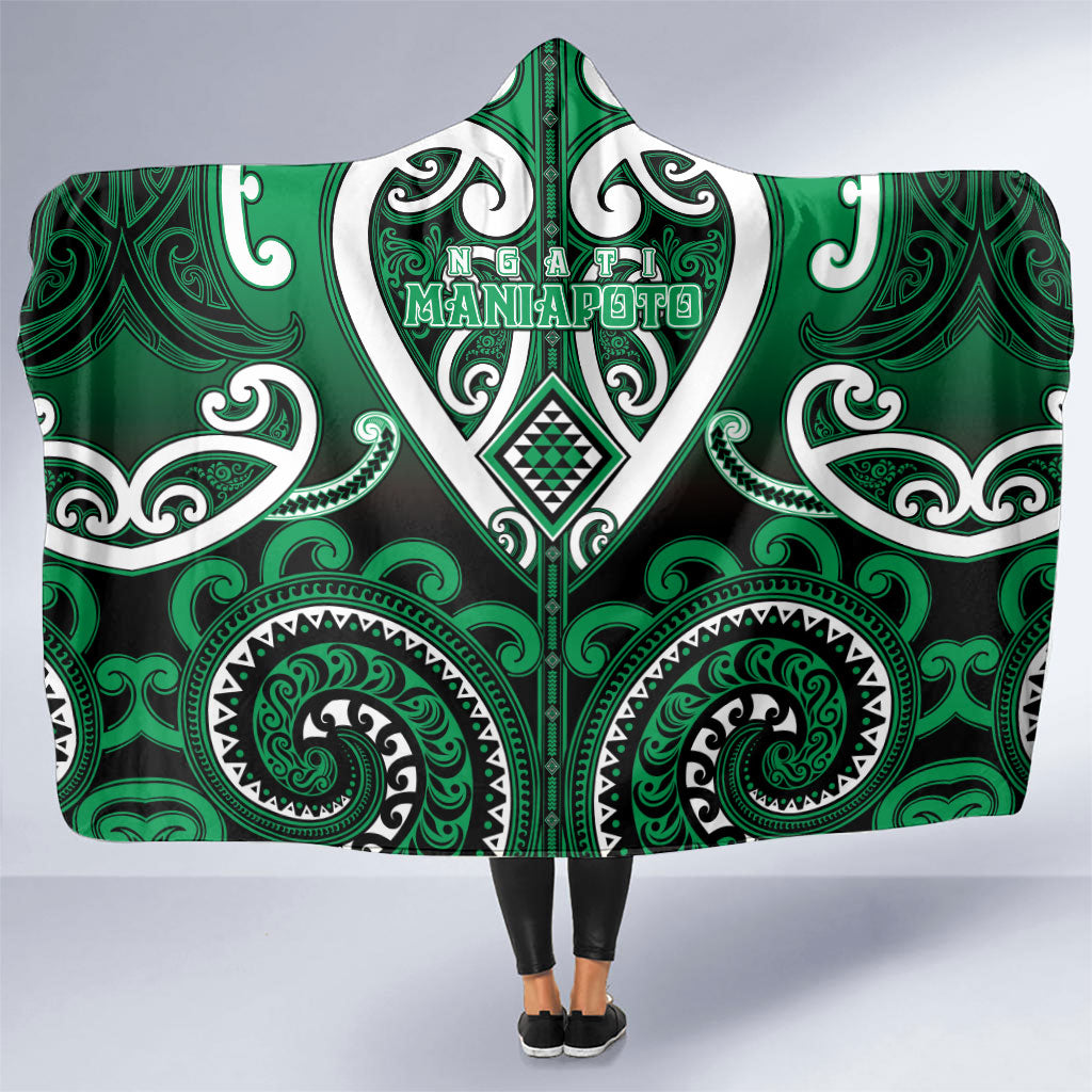 Aotearoa Ngati Maniapoto Hooded Blanket Maori Tribal Pattern LT05 One Size Green - Polynesian Pride