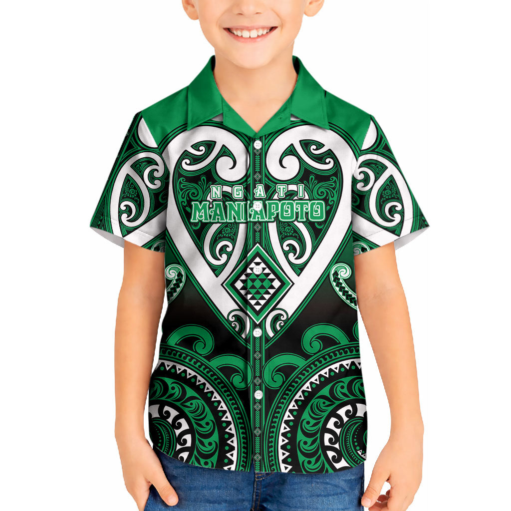 Custom Aotearoa Ngati Maniapoto Kid Hawaiian Shirt Maori Tribal Pattern LT05 Kid Green - Polynesian Pride