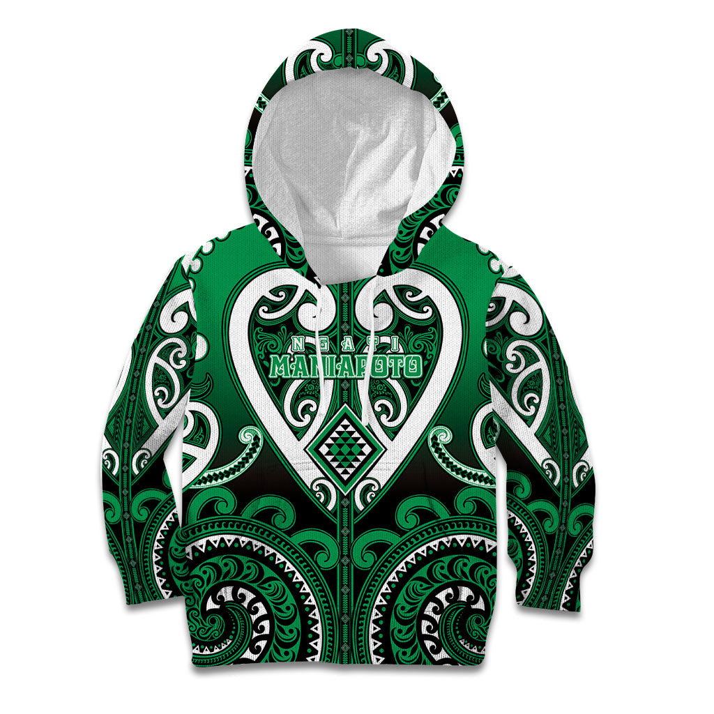 Custom Aotearoa Ngati Maniapoto Kid Hoodie Maori Tribal Pattern LT05 Hoodie Green - Polynesian Pride