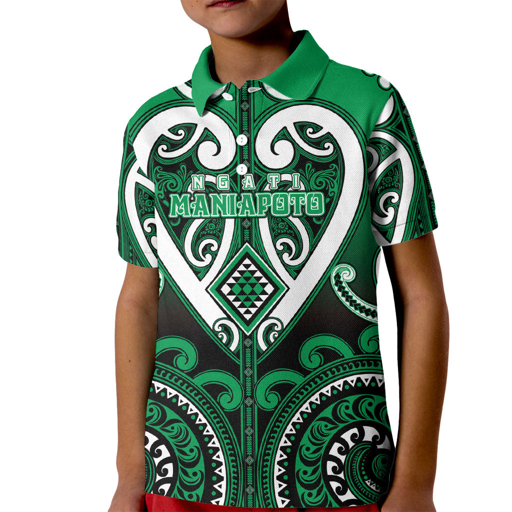 Custom Aotearoa Ngati Maniapoto Kid Polo Shirt Maori Tribal Pattern LT05 Kid Green - Polynesian Pride