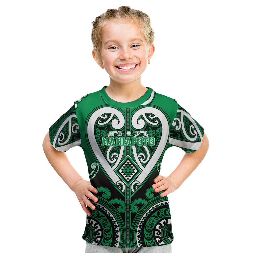 Custom Aotearoa Ngati Maniapoto Kid T Shirt Maori Tribal Pattern LT05 Green - Polynesian Pride