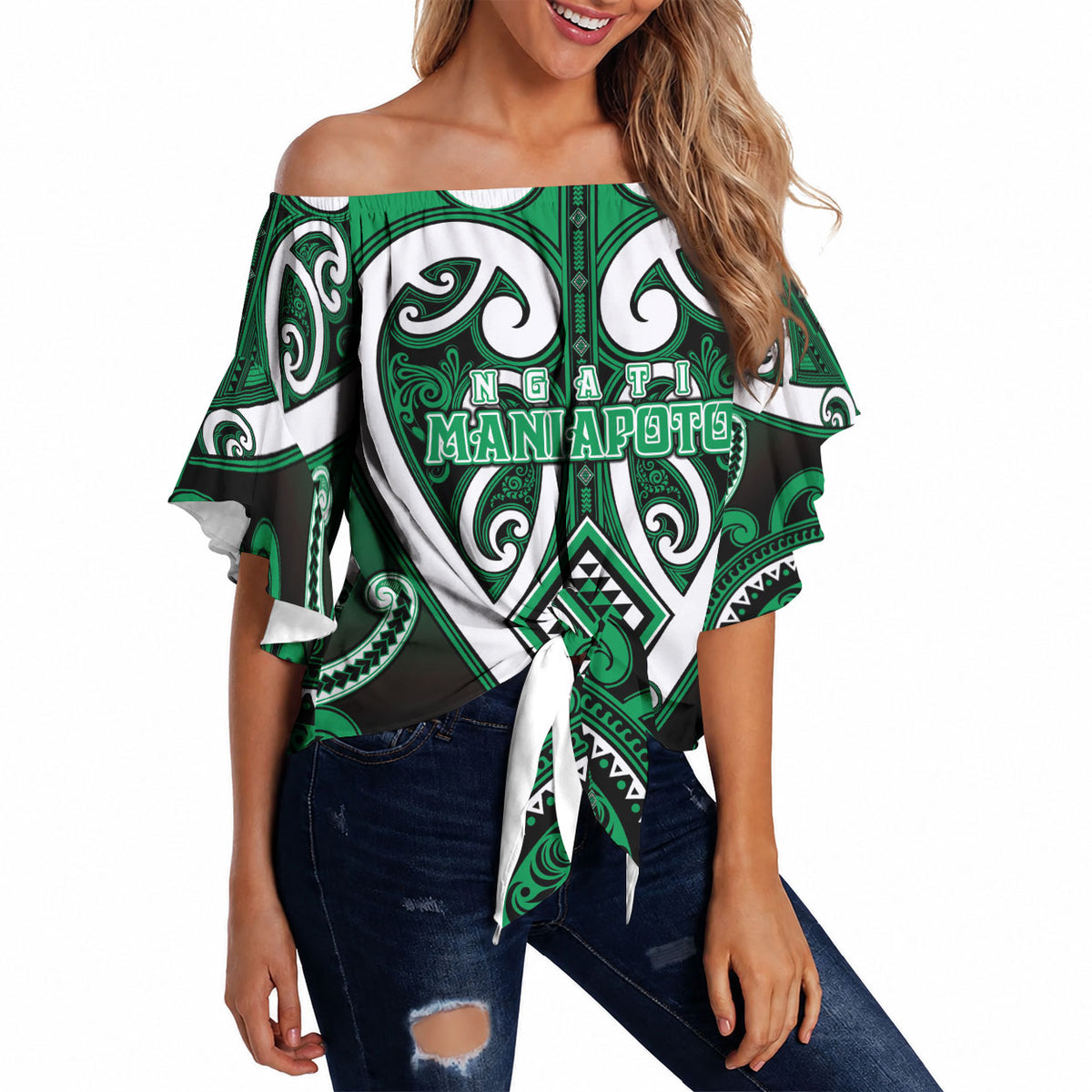 Custom Aotearoa Ngati Maniapoto Off Shoulder Wrap Waist Top Maori Tribal Pattern LT05 - Polynesian Pride