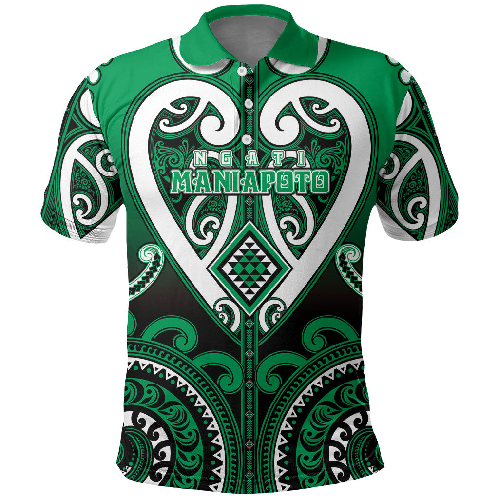 Custom Aotearoa Ngati Maniapoto Polo Shirt Maori Tribal Pattern LT05 Green - Polynesian Pride