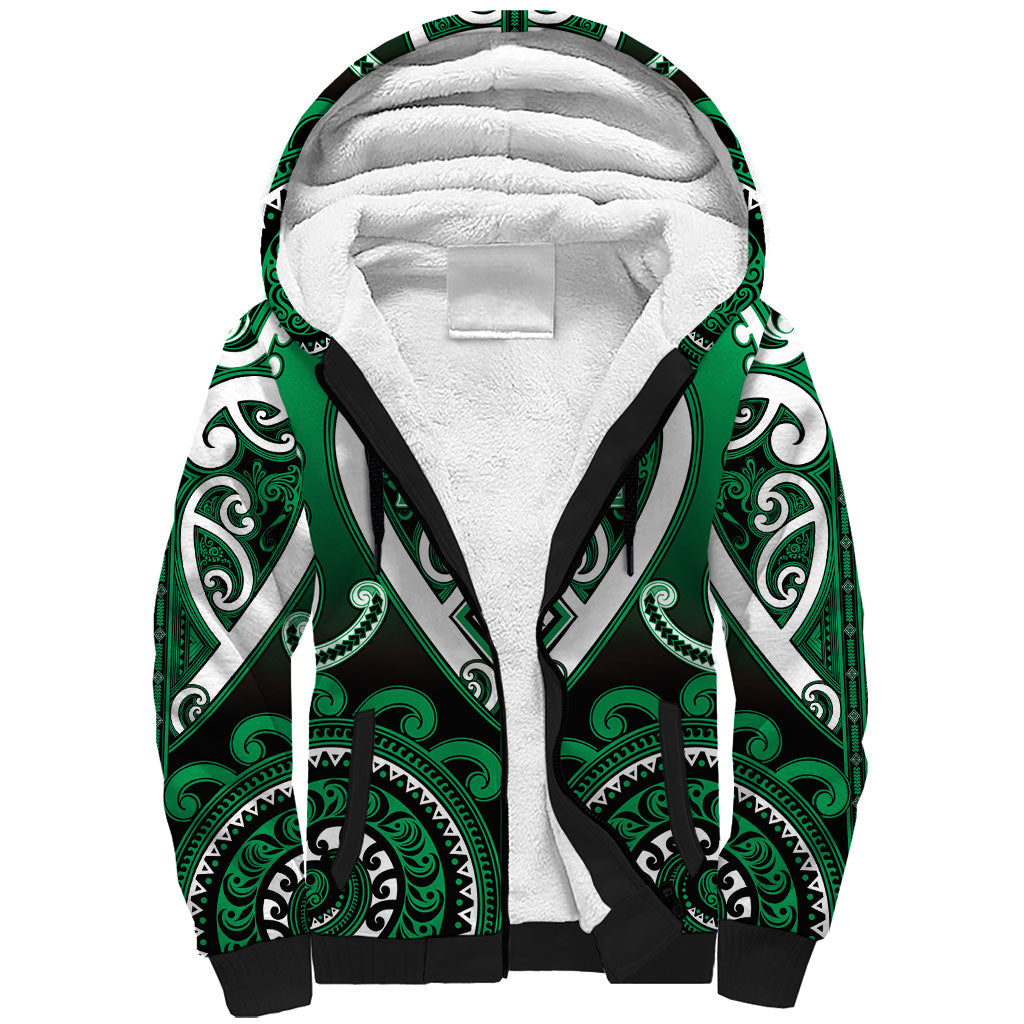 Custom Aotearoa Ngati Maniapoto Sherpa Hoodie Maori Tribal Pattern LT05 Unisex Green - Polynesian Pride