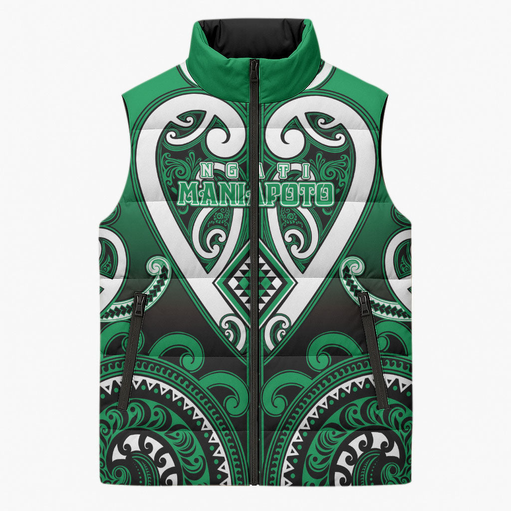 Custom Aotearoa Ngati Maniapoto Sleeveless Puffer Jacket Maori Tribal Pattern LT05 Unisex Green - Polynesian Pride