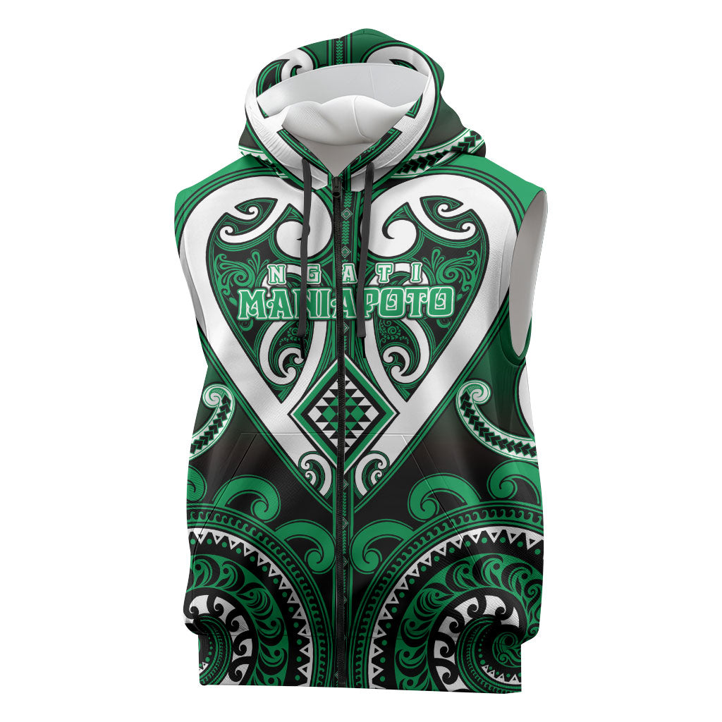 Custom Aotearoa Ngati Maniapoto Sleeveless Zip Hoodie Maori Tribal Pattern LT05 Green - Polynesian Pride