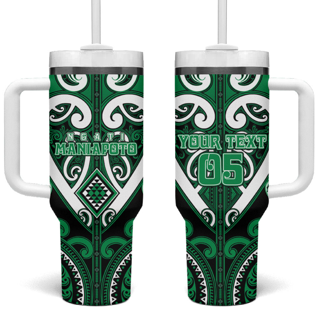 Custom Aotearoa Ngati Maniapoto Tumbler With Handle Maori Tribal Pattern LT05 One Size: 40 oz Green - Polynesian Pride