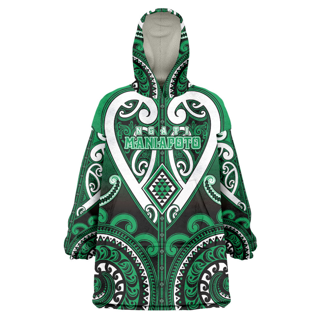Custom Aotearoa Ngati Maniapoto Wearable Blanket Hoodie Maori Tribal Pattern LT05 One Size Green - Polynesian Pride