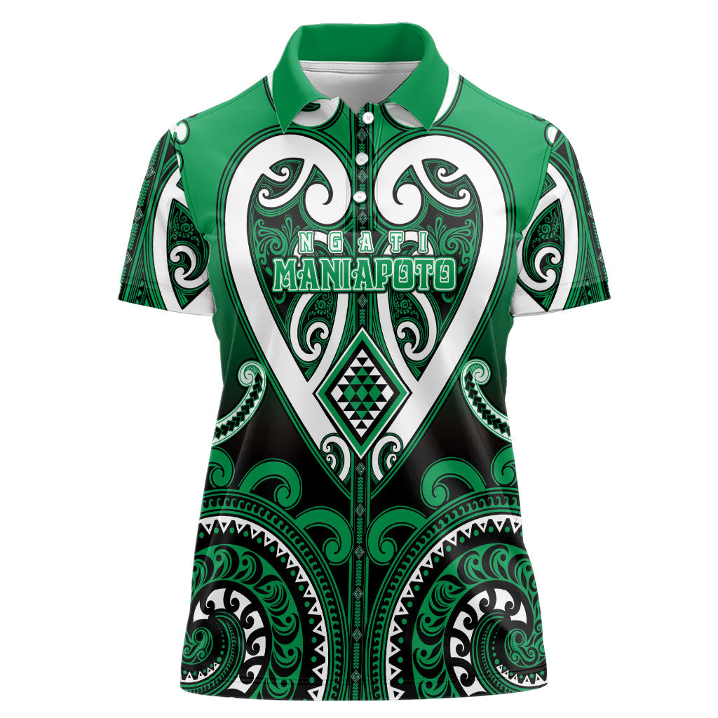 Custom Aotearoa Ngati Maniapoto Women Polo Shirt Maori Tribal Pattern LT05 Female Green - Polynesian Pride