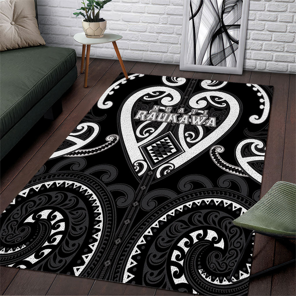Aotearoa Ngati Raukawa Area Rug Maori Tribal Pattern LT05 Black - Polynesian Pride