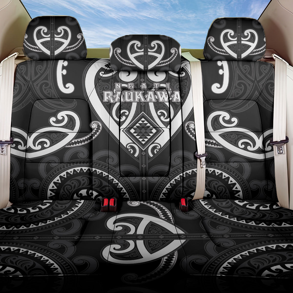 Aotearoa Ngati Raukawa Back Car Seat Cover Maori Tribal Pattern LT05 One Size Black - Polynesian Pride