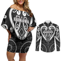 Custom Aotearoa Ngati Raukawa Couples Matching Off Shoulder Short Dress and Long Sleeve Button Shirt Maori Tribal Pattern