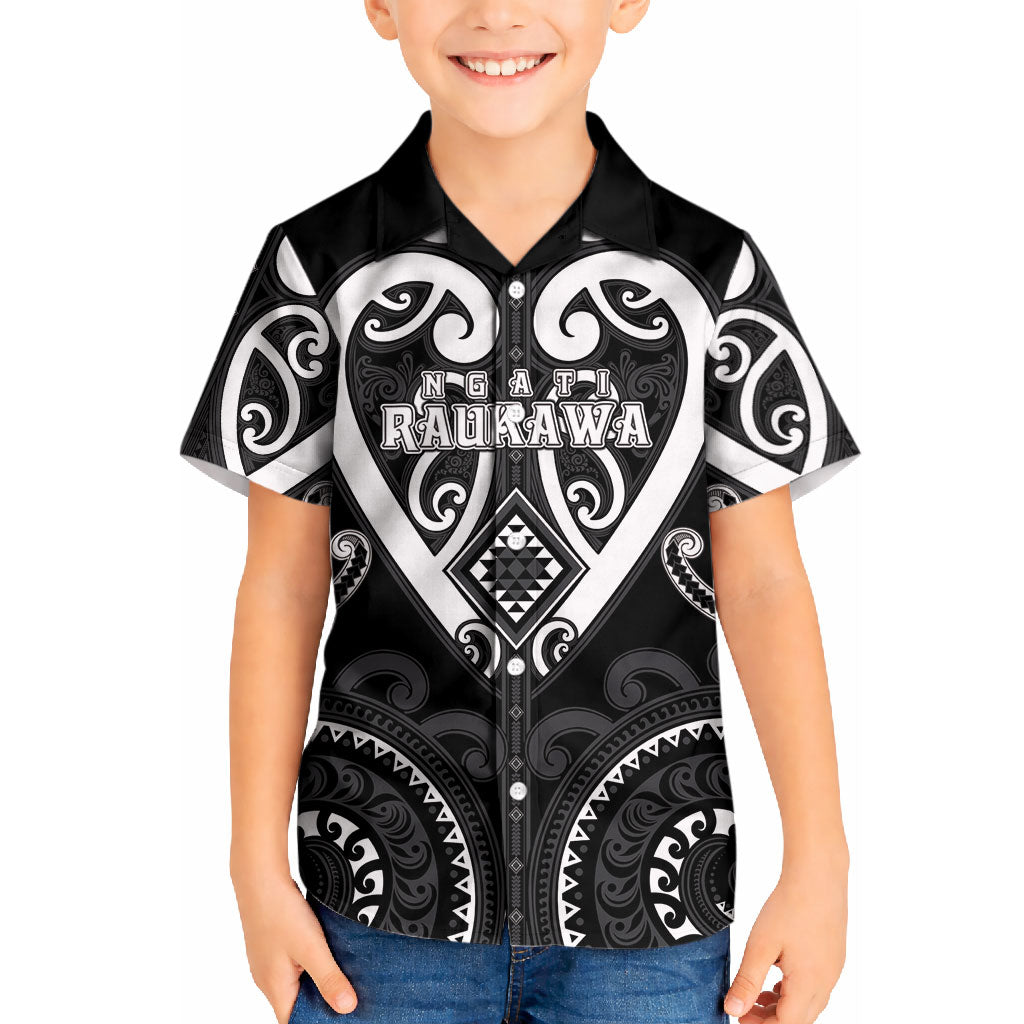 Custom Aotearoa Ngati Raukawa Kid Hawaiian Shirt Maori Tribal Pattern LT05 Kid Black - Polynesian Pride