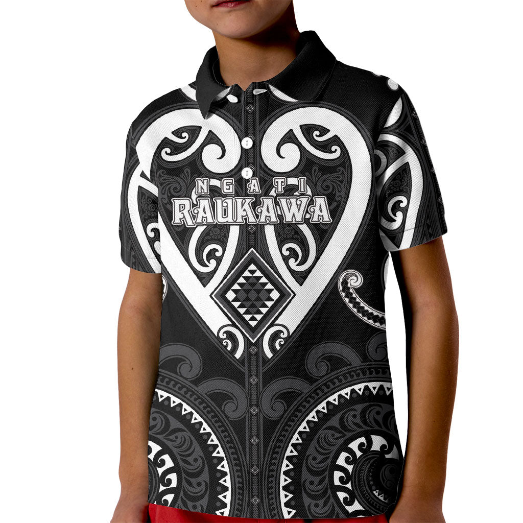 Custom Aotearoa Ngati Raukawa Kid Polo Shirt Maori Tribal Pattern LT05 Kid Black - Polynesian Pride