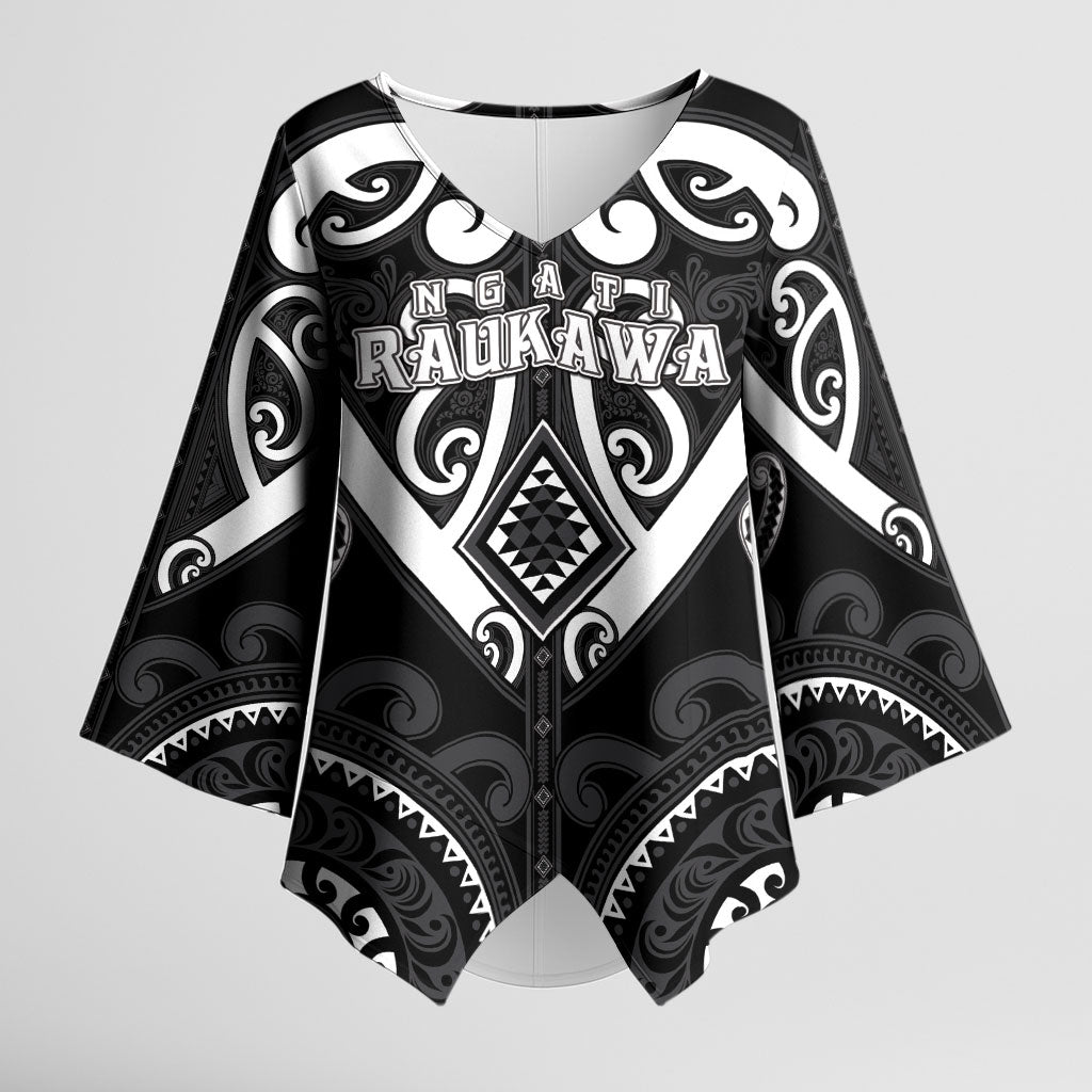 Custom Aotearoa Ngati Raukawa Kimono Sleeve Blouse Maori Tribal Pattern LT05 Female Black - Polynesian Pride