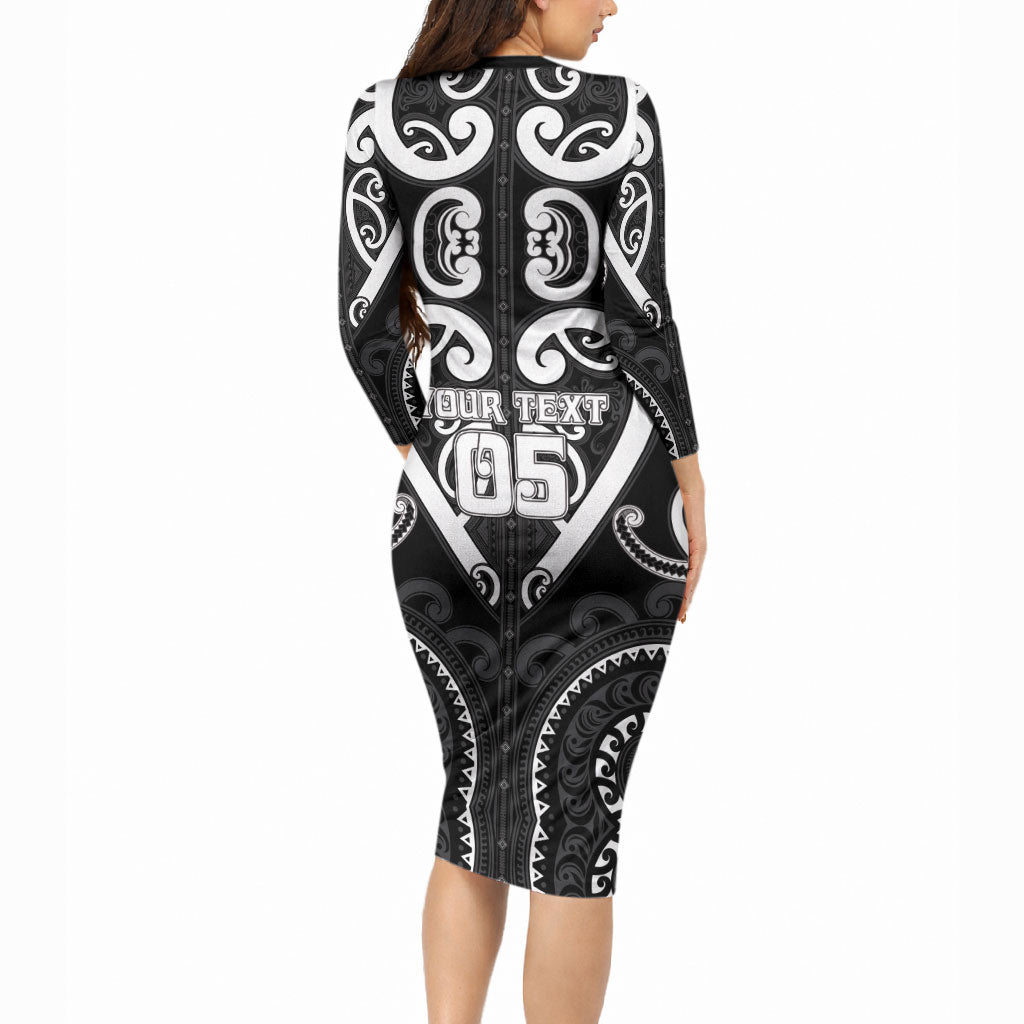 Custom Aotearoa Ngati Raukawa Long Sleeve Bodycon Dress Maori Tribal Pattern