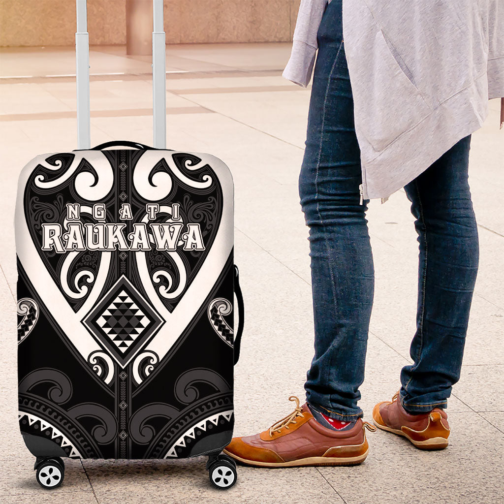 Aotearoa Ngati Raukawa Luggage Cover Maori Tribal Pattern LT05 Black - Polynesian Pride