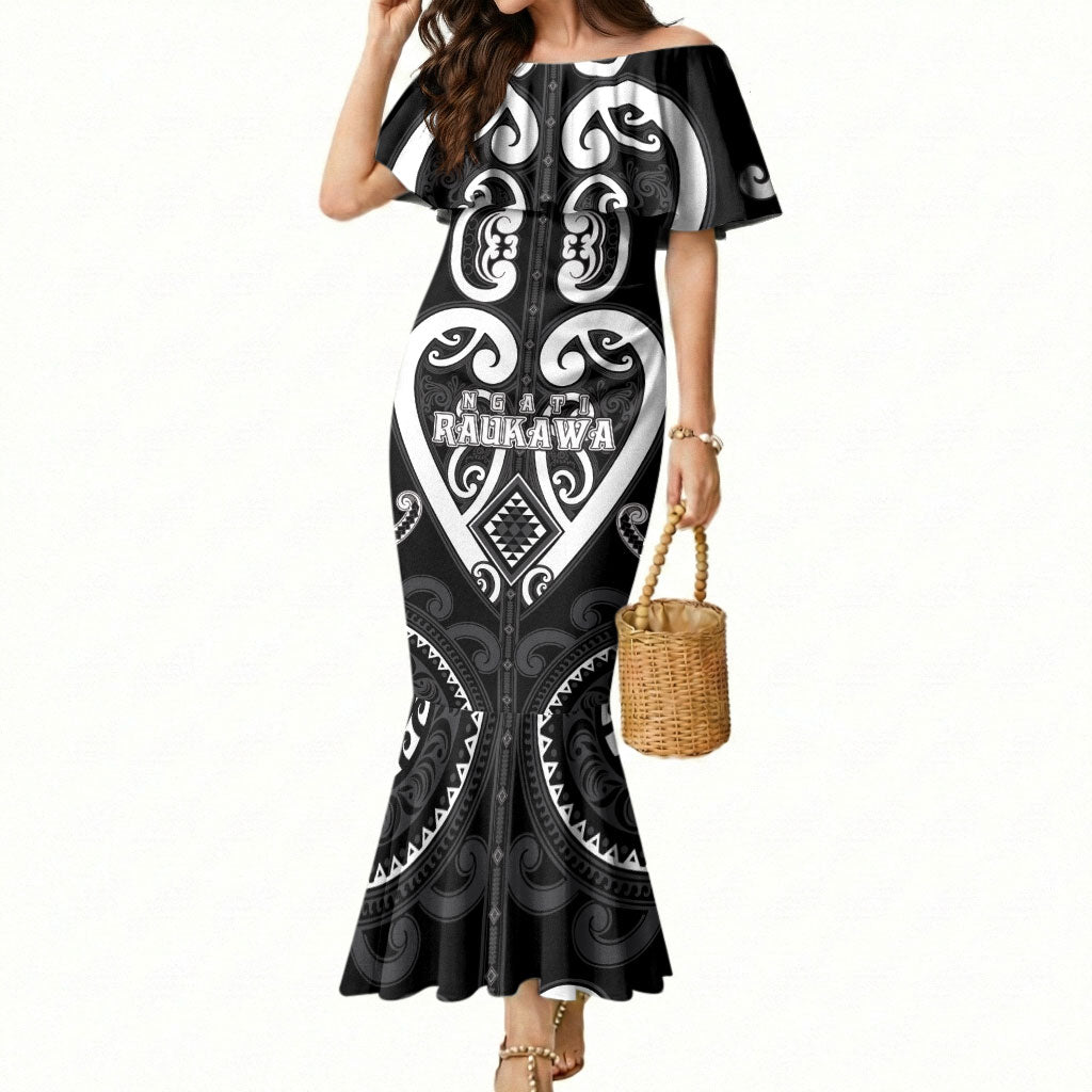 Custom Aotearoa Ngati Raukawa Mermaid Dress Maori Tribal Pattern LT05 Women Black - Polynesian Pride