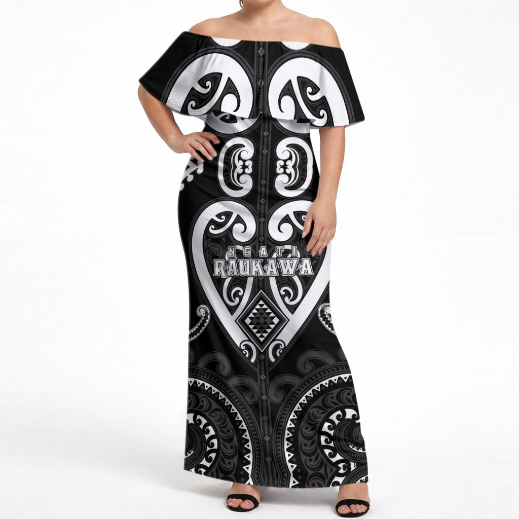 Custom Aotearoa Ngati Raukawa Off Shoulder Maxi Dress Maori Tribal Pattern LT05 Women Black - Polynesian Pride