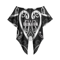 Custom Aotearoa Ngati Raukawa Off Shoulder Wrap Waist Top Maori Tribal Pattern LT05 Black - Polynesian Pride