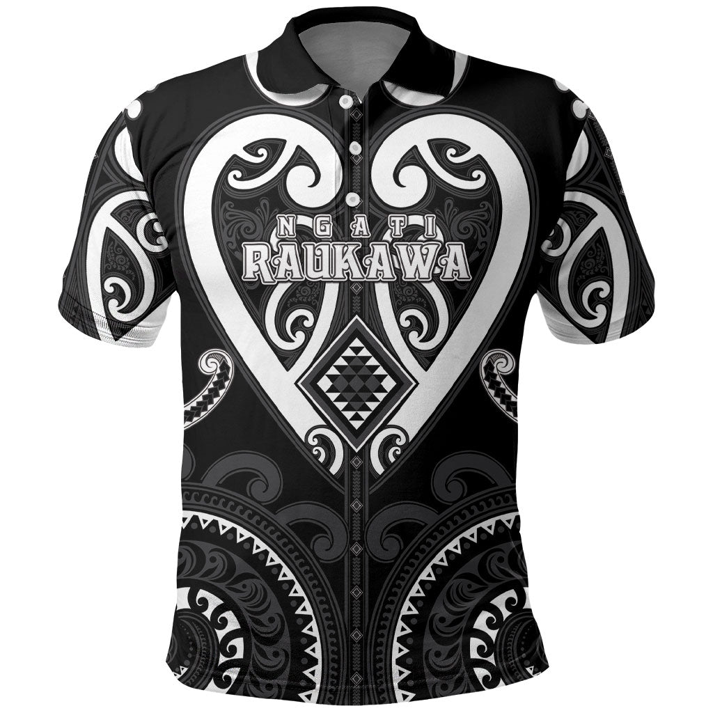 Custom Aotearoa Ngati Raukawa Polo Shirt Maori Tribal Pattern LT05 Black - Polynesian Pride