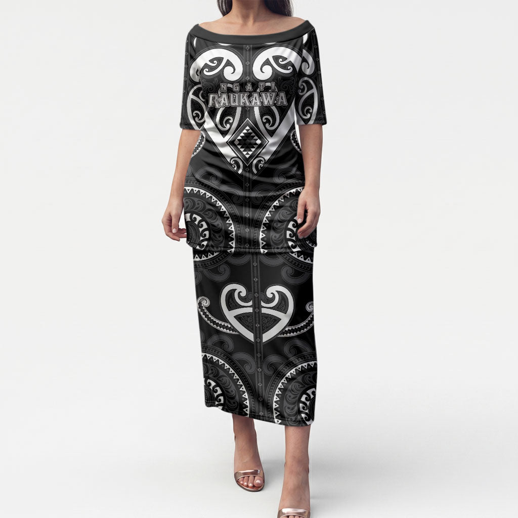 Custom Aotearoa Ngati Raukawa Puletasi Maori Tribal Pattern LT05 Long Dress Black - Polynesian Pride