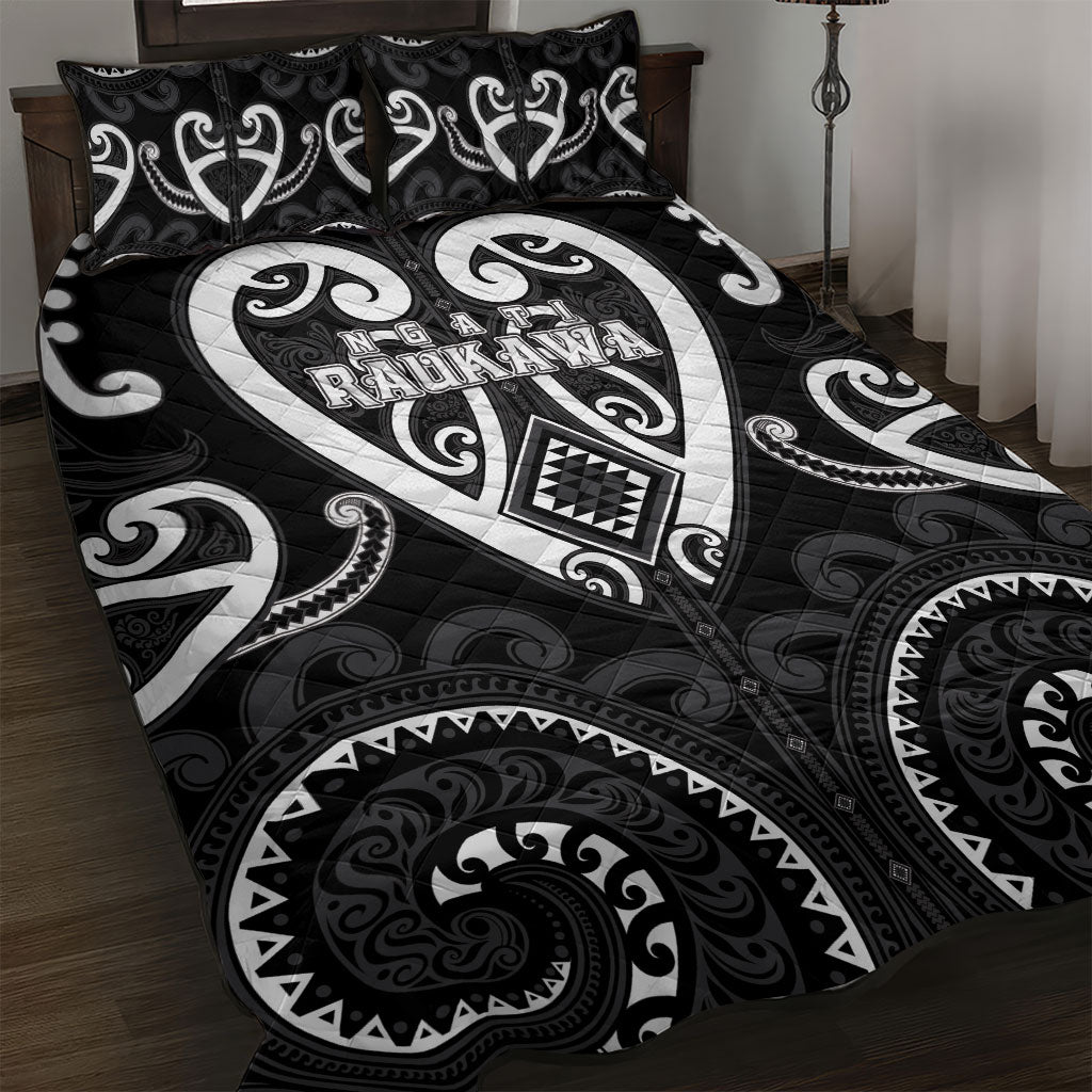 Aotearoa Ngati Raukawa Quilt Bed Set Maori Tribal Pattern LT05 Black - Polynesian Pride