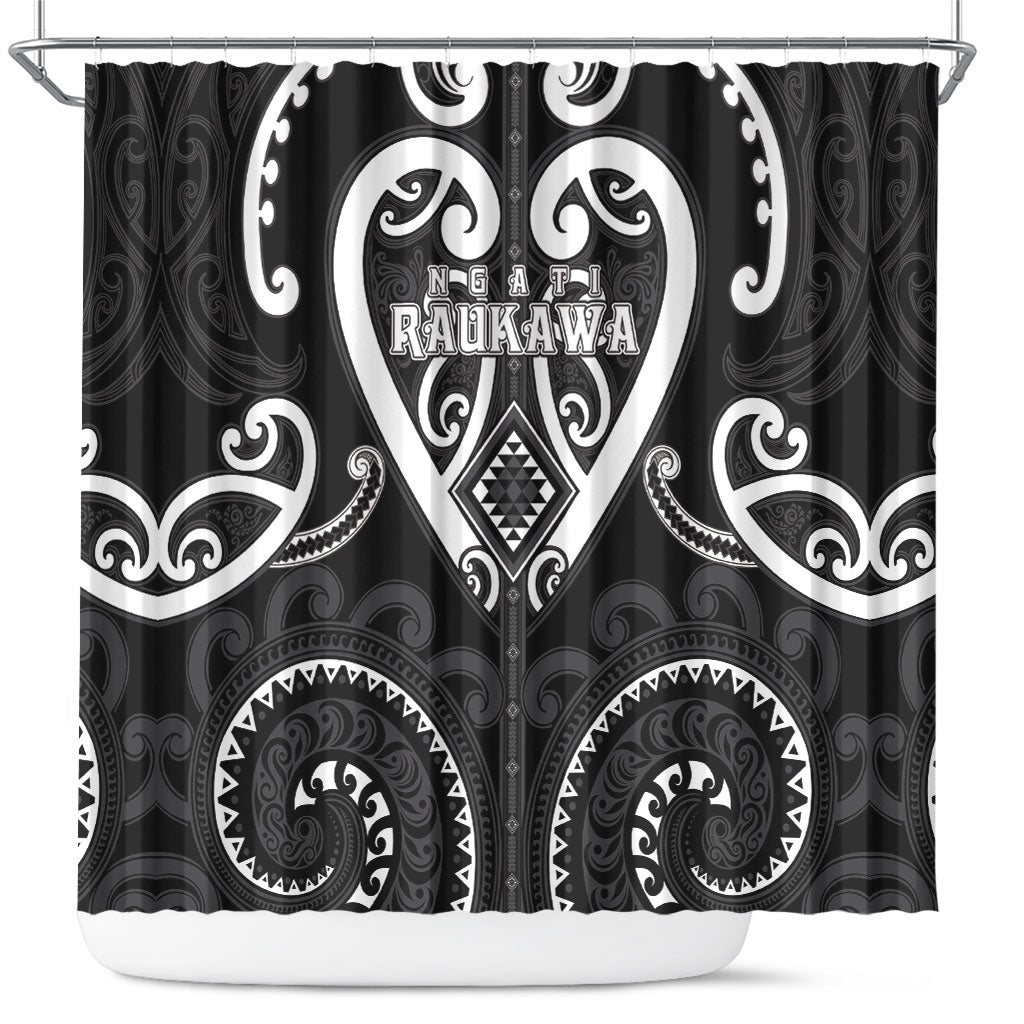 Aotearoa Ngati Raukawa Shower Curtain Maori Tribal Pattern LT05 Black - Polynesian Pride