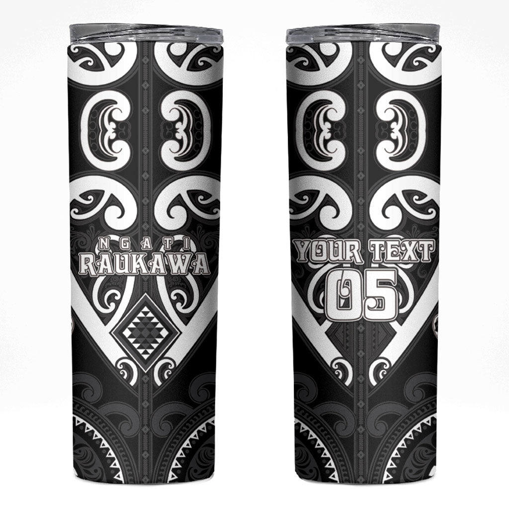 Custom Aotearoa Ngati Raukawa Skinny Tumbler Maori Tribal Pattern LT05 Black - Polynesian Pride