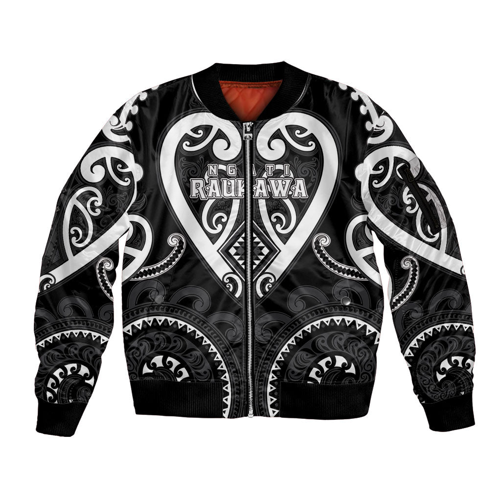 Custom Aotearoa Ngati Raukawa Sleeve Zip Bomber Jacket Maori Tribal Pattern LT05 Unisex Black - Polynesian Pride