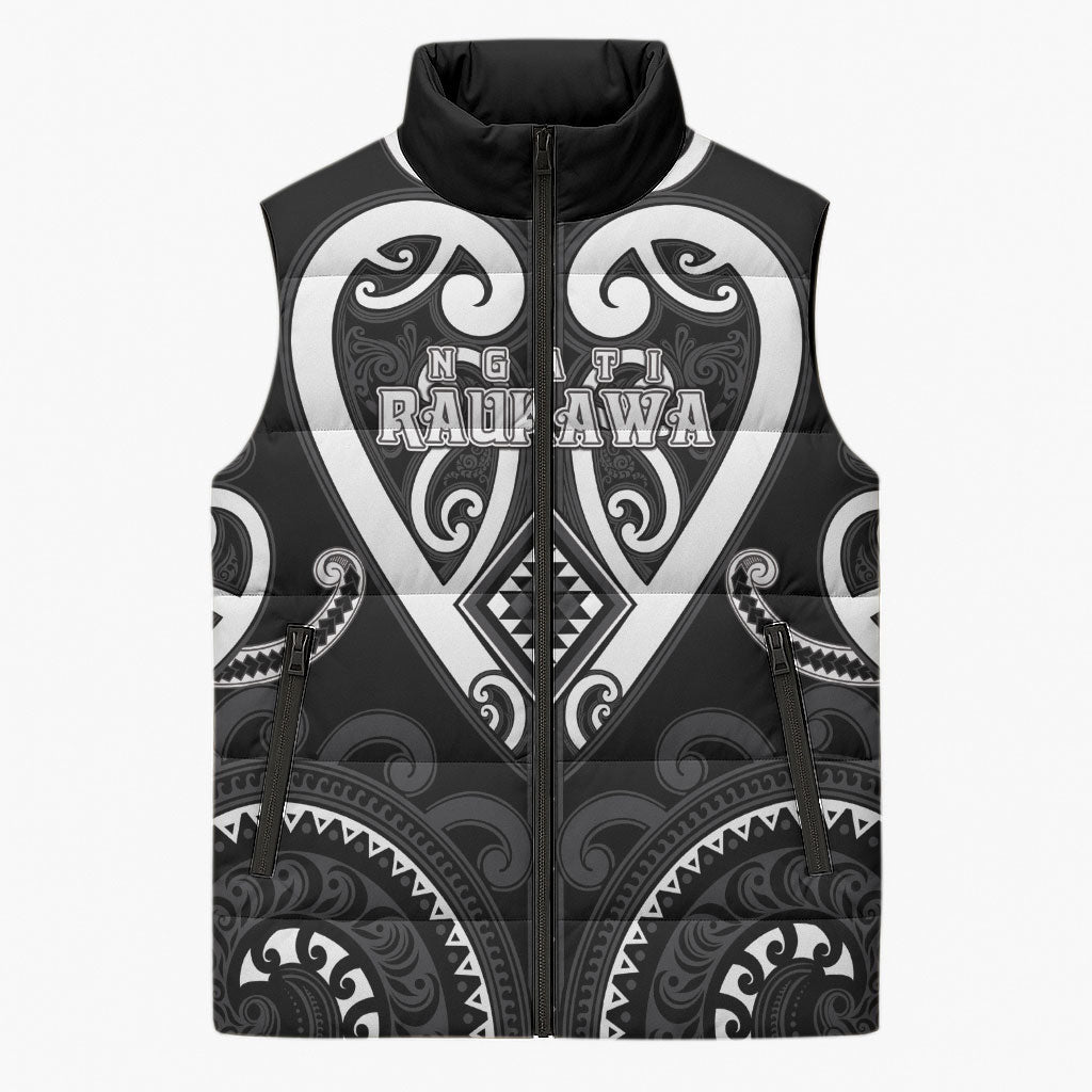 Custom Aotearoa Ngati Raukawa Sleeveless Puffer Jacket Maori Tribal Pattern LT05 Unisex Black - Polynesian Pride